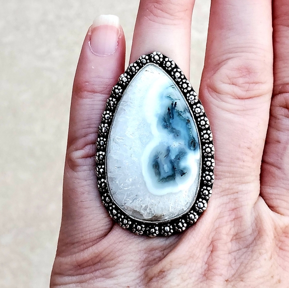 New Huge Solar Quartz Agate Druzy Silver Ring. - Picture 4 of 9